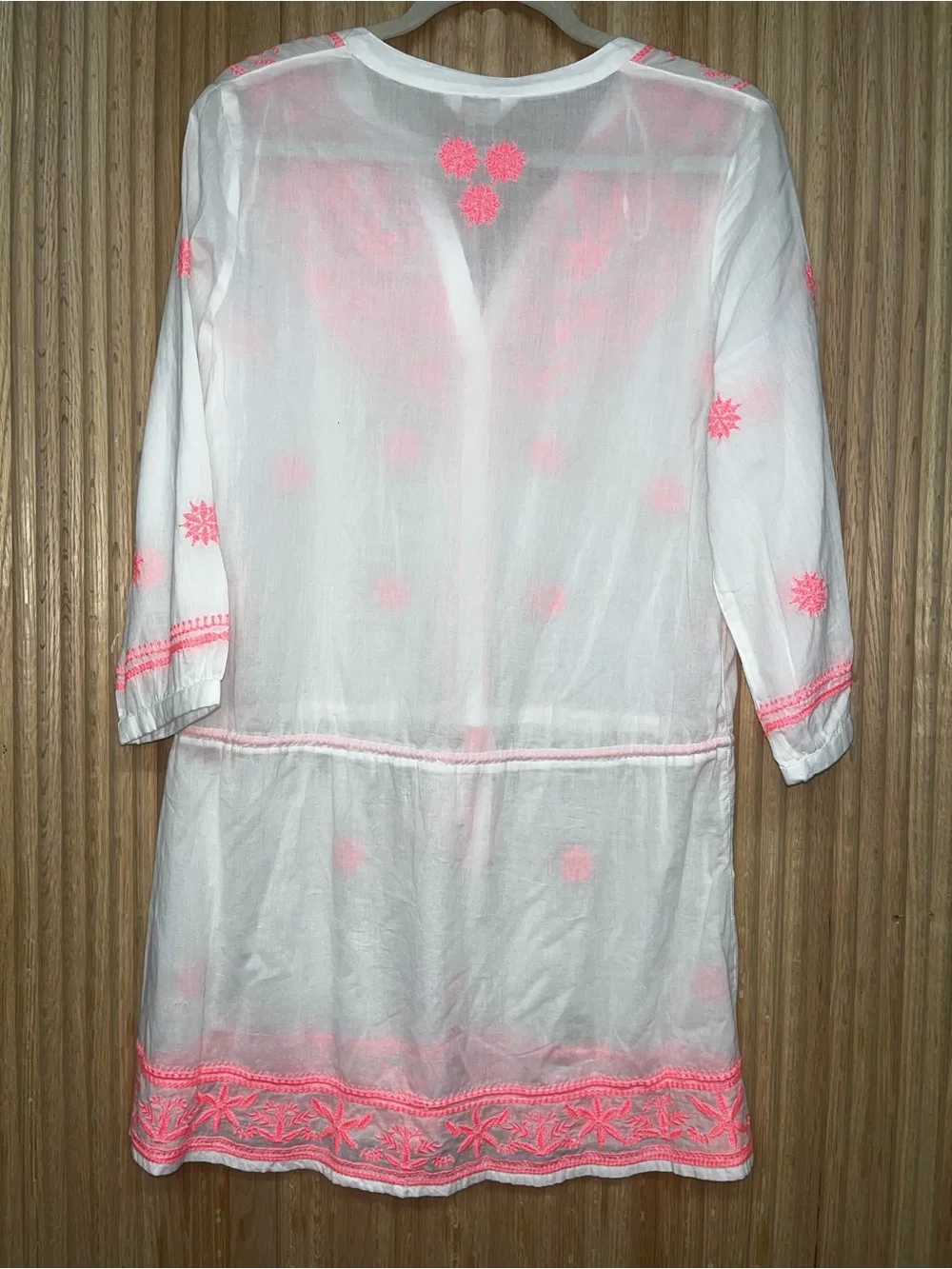 Accessorize White Tunic with Neon Coral Embroidery
